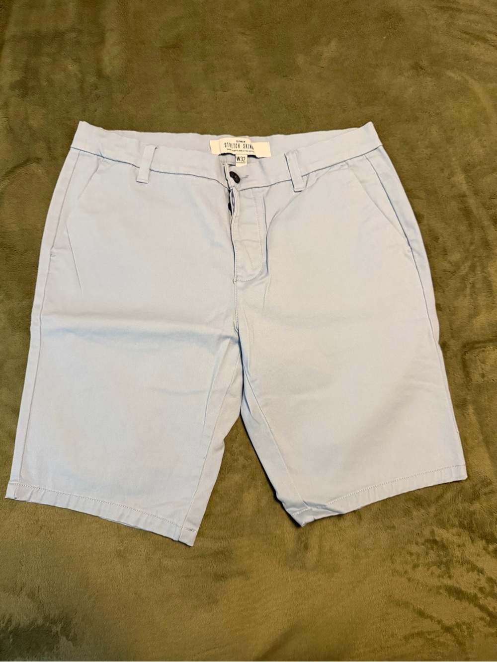 Topman Light Blue Flat Front Stretch Men’s Shorts 32